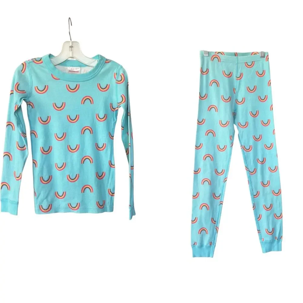 Hanna Andersson Girls Rainbow 2 Piece PJ Pajama Set Long Sleeve Size 8 Organic